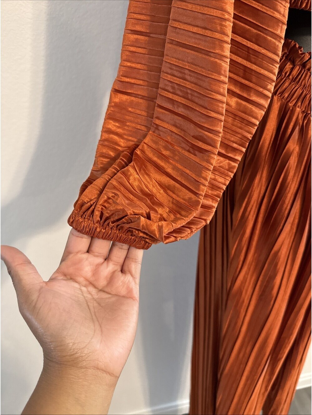 ELOQUII 2 Piece Burnt Orange Plisse Set w/ Crop Off-the-Shoulder Top- Size 14/16 - Picture 5 of 12